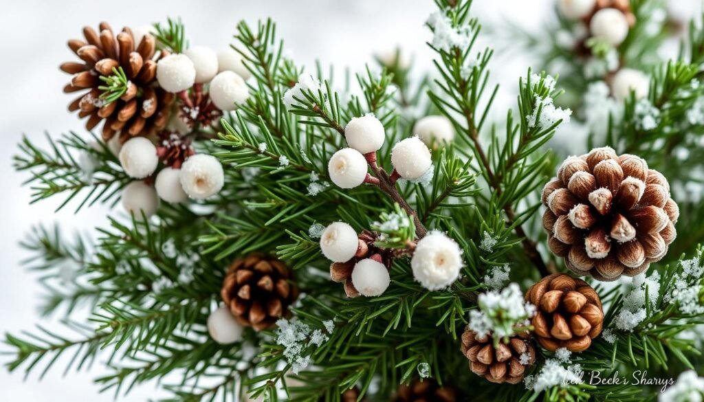 Artificial Cedar Picks with Snowy Berries and Pine Cones