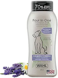 Wahl USA 4-in-1 Calming Dog Shampoo with Lavender Chamomile Scent – Cleans, Conditions, Detangles, & Moisturizes - Pet Friendly Formula - 24 Oz - Model 820000A